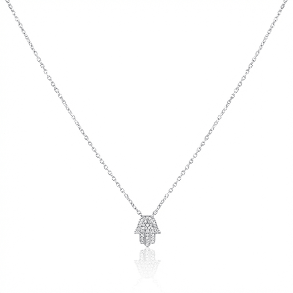Sterling Silver and Swarovski Pavé Hamsa Necklace - Leila Jewels