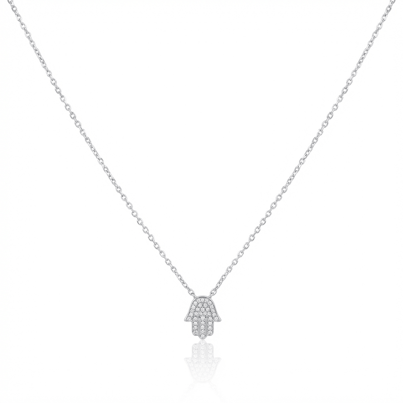 Sterling Silver and Swarovski Pavé Hamsa Necklace - Leila Jewels