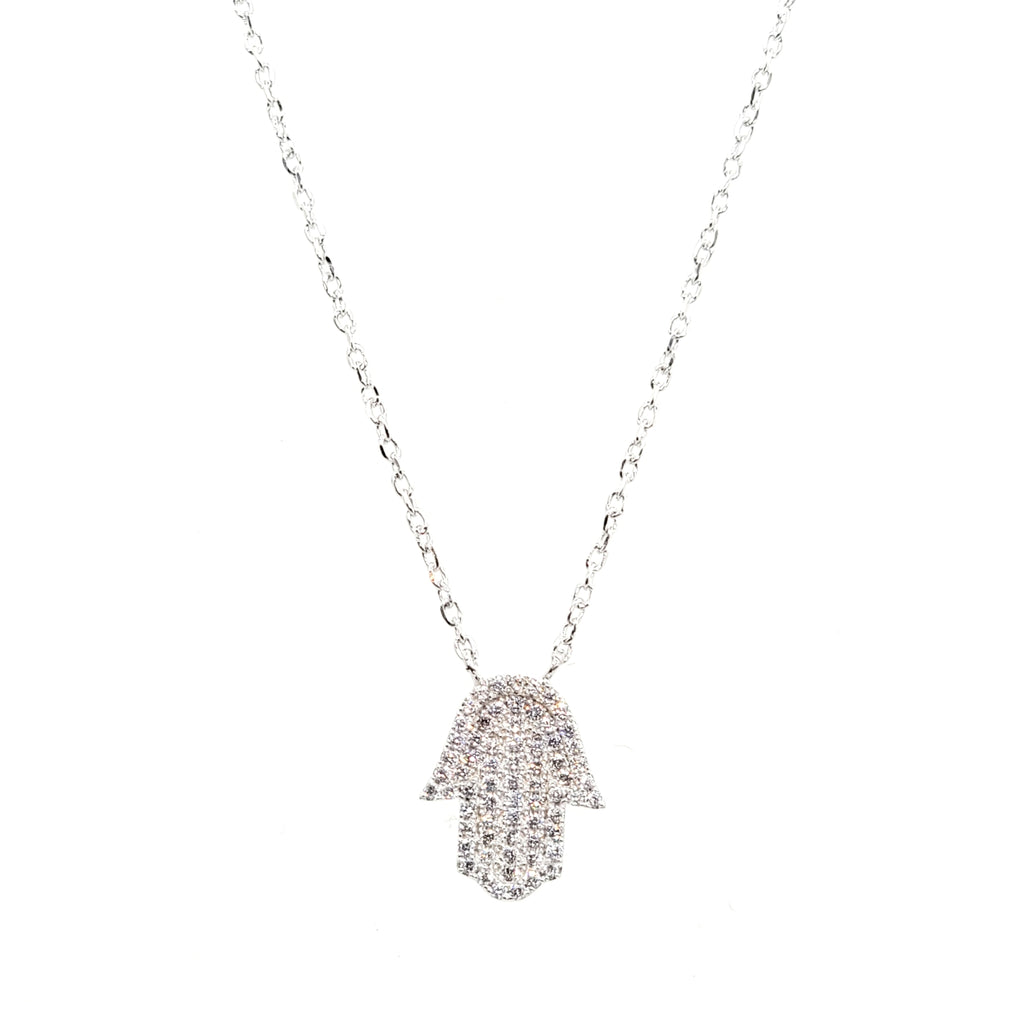 Sterling Silver and Swarovski Pavé Hamsa Necklace - Leila Jewels