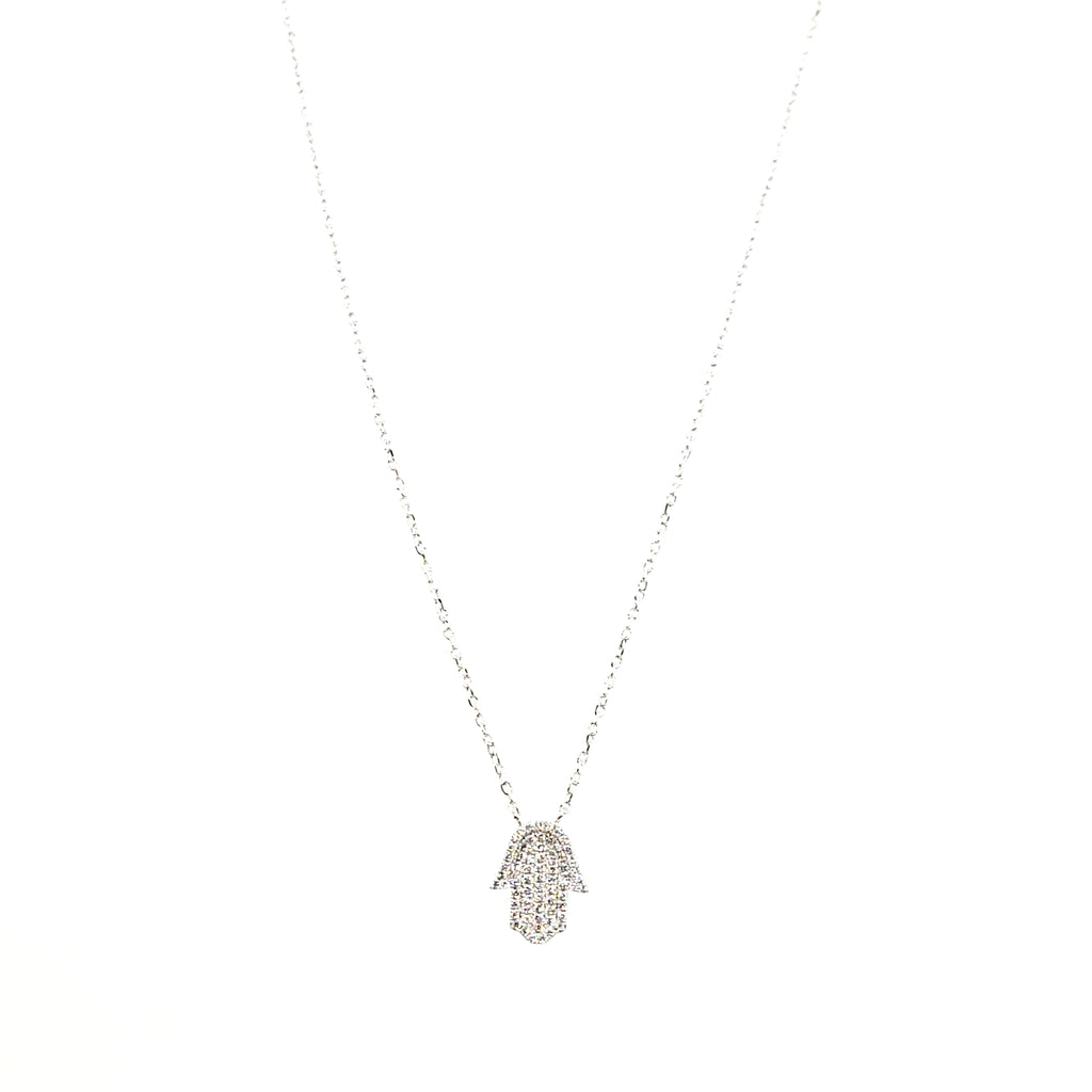 Sterling Silver and Swarovski Pavé Hamsa Necklace - Leila Jewels