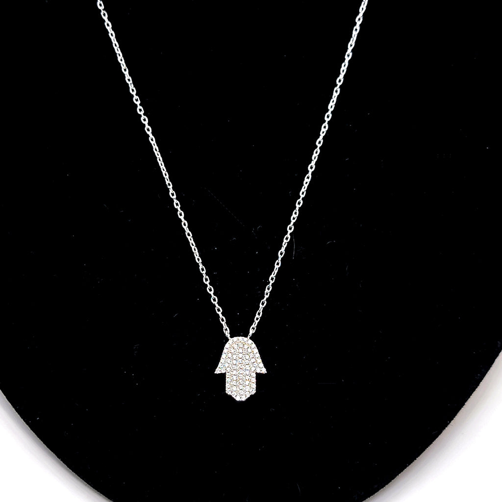 Sterling Silver and Swarovski Pavé Hamsa Necklace - Leila Jewels