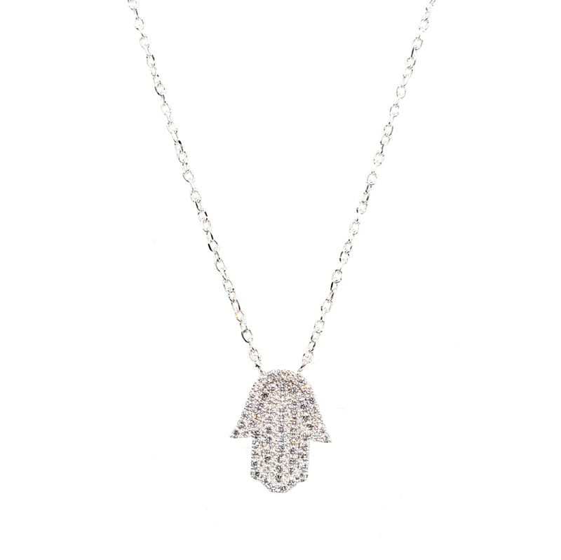 Sterling Silver and Swarovski Pavé Hamsa Necklace - Leila Jewels