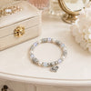 Filigree Heart Charm and Pearl Stretch Bracelet - Leila Jewels