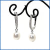 Sterling Pavé Huggies with Cultured Pearl Drop - Leila Jewels
