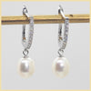 Sterling Pavé Huggies with Cultured Pearl Drop - Leila Jewels