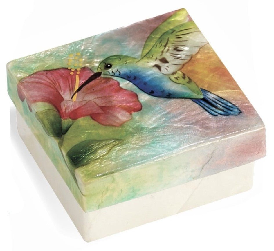 Hummingbird Capiz Shell Painted Trinket Box - Leila Jewels
