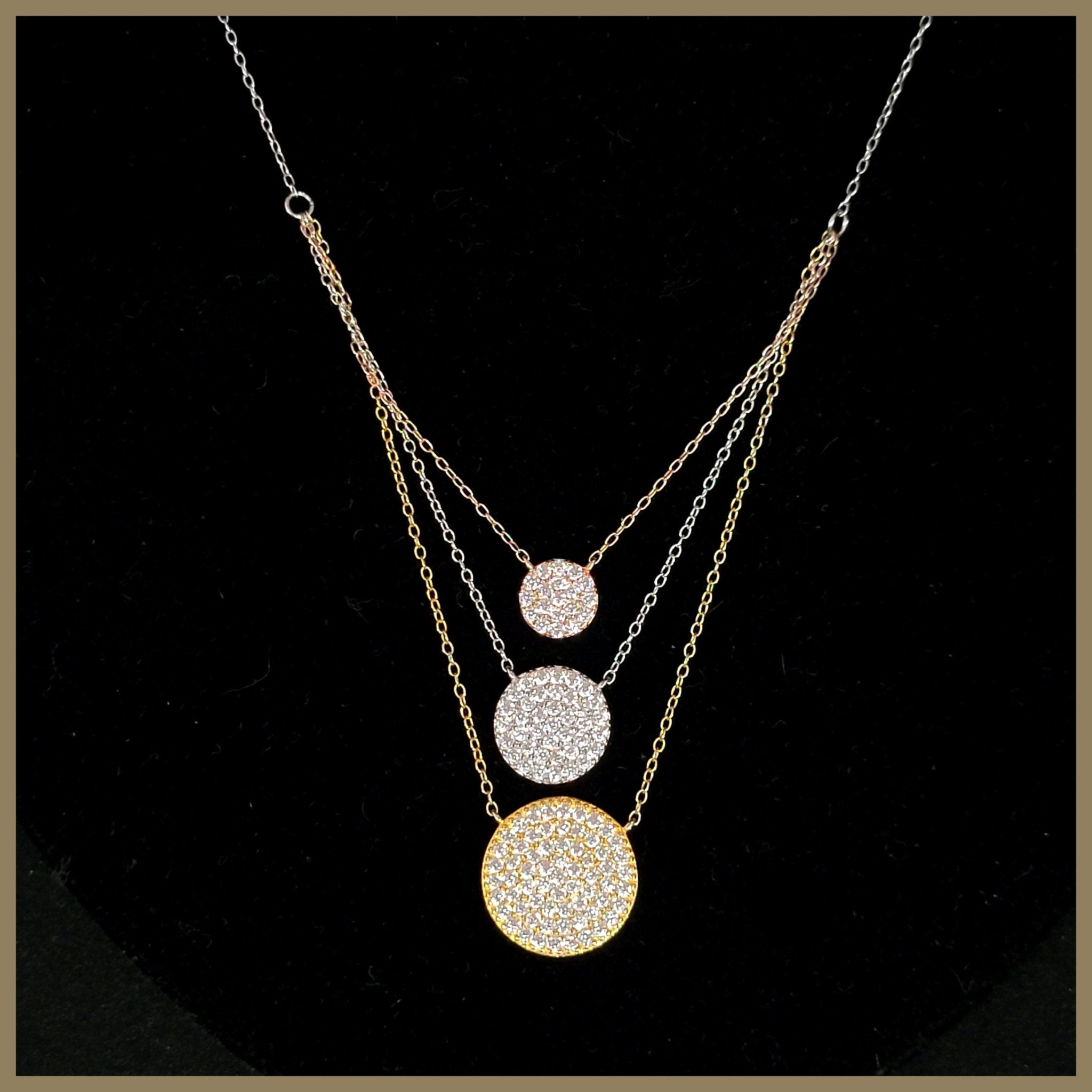 Sterling Pavé 3 - Disc Necklace - Leila Jewels