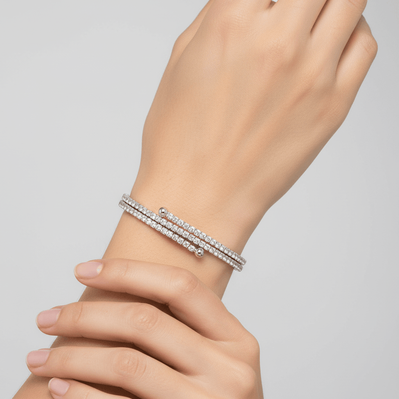 Skinny Double Coil Pavé Bracelet - Leila Jewels