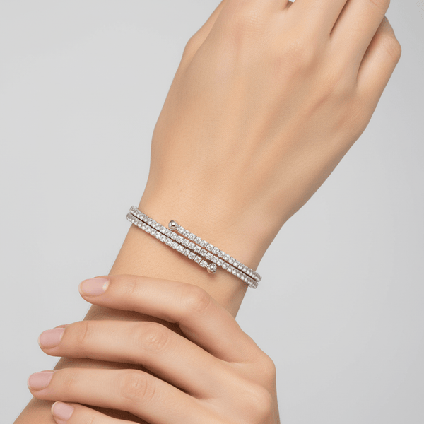 Skinny Double Coil Pavé Bracelet - Leila Jewels