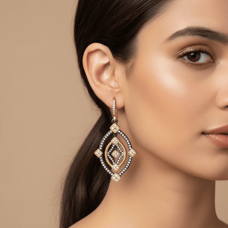 Black and Gold Frieda Earrings - Leila Jewels