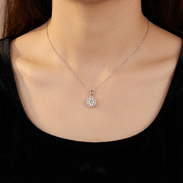 Sterling Halo Pendant Necklace - Leila Jewels