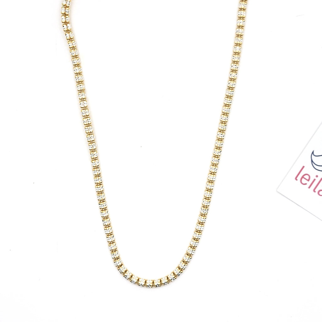 Italian Sterling Silver Two - Tone Barrel Chain Necklace - Leila Jewels