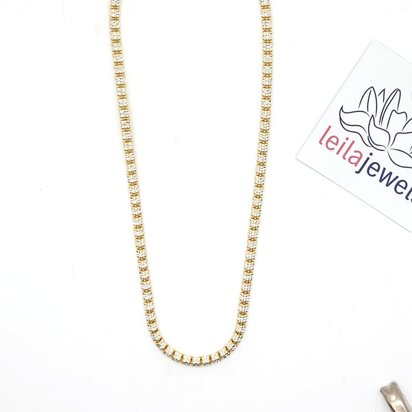 Italian Sterling Silver Two - Tone Barrel Chain Necklace - Leila Jewels