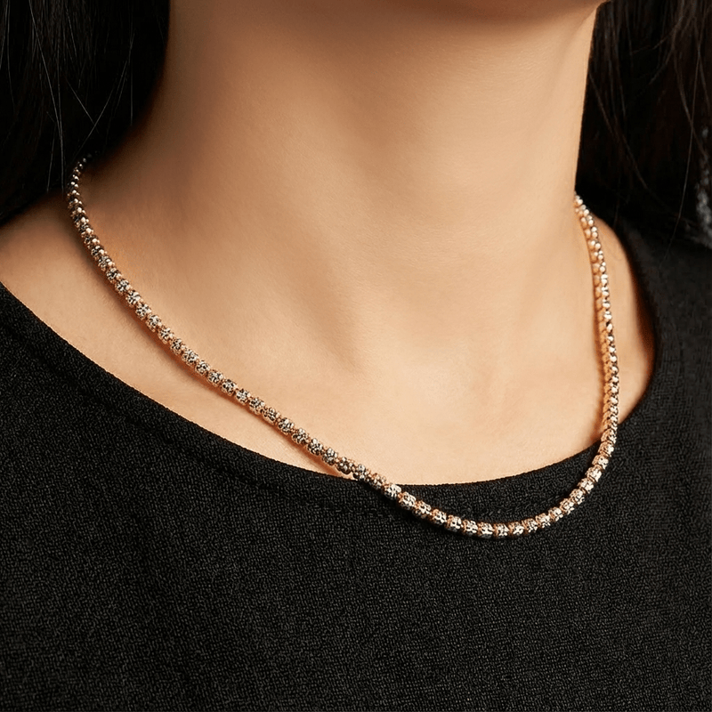Italian Sterling Silver Two - Tone Barrel Chain Necklace - Leila Jewels