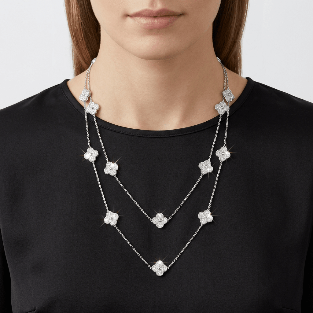 Long Clover Station Necklace - Leila Jewels