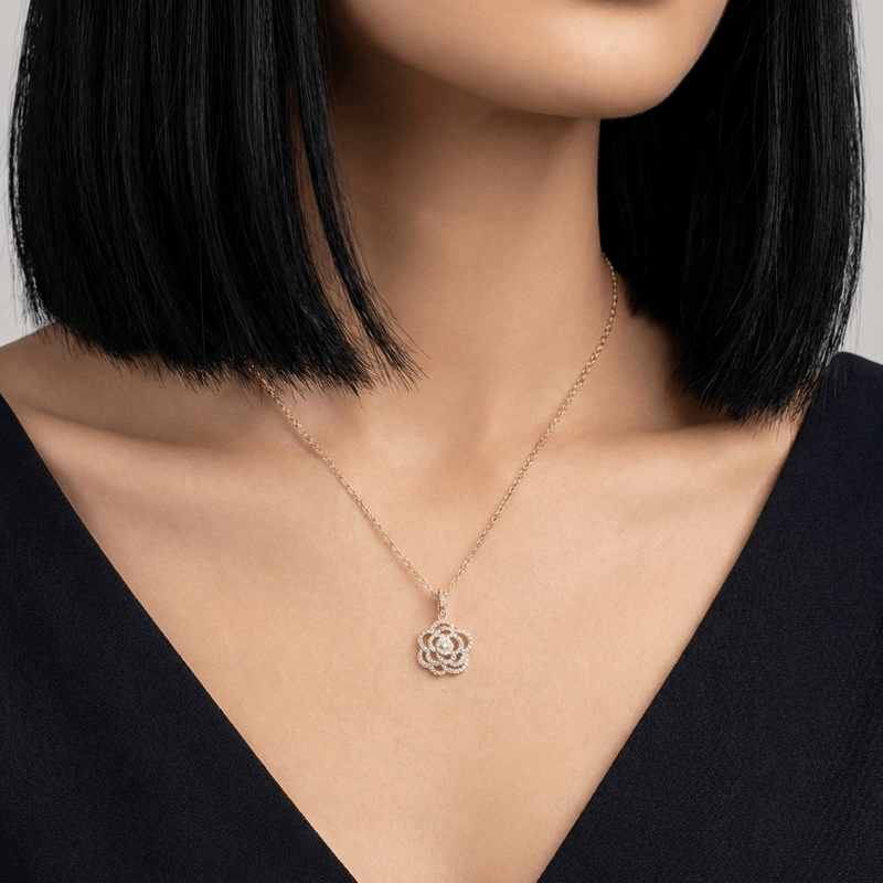 Sterling Pavé Rose Necklace - Leila Jewels