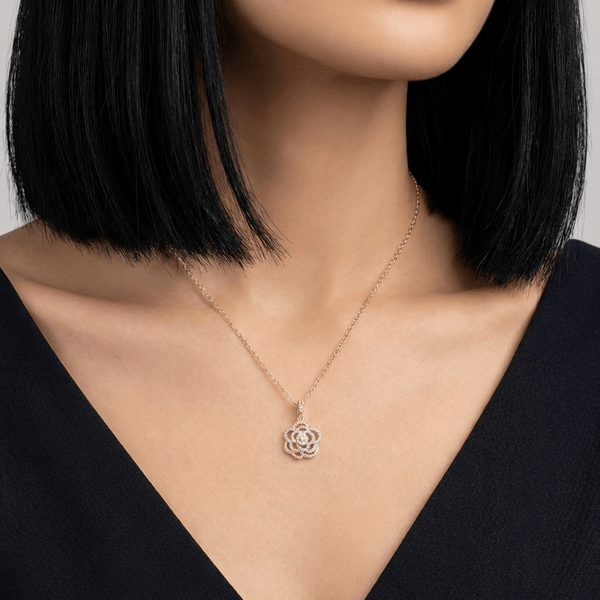 Sterling Pavé Rose Necklace - Leila Jewels