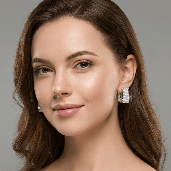 Sterling Silver Square CZ Pavé Hoops - Leila Jewels