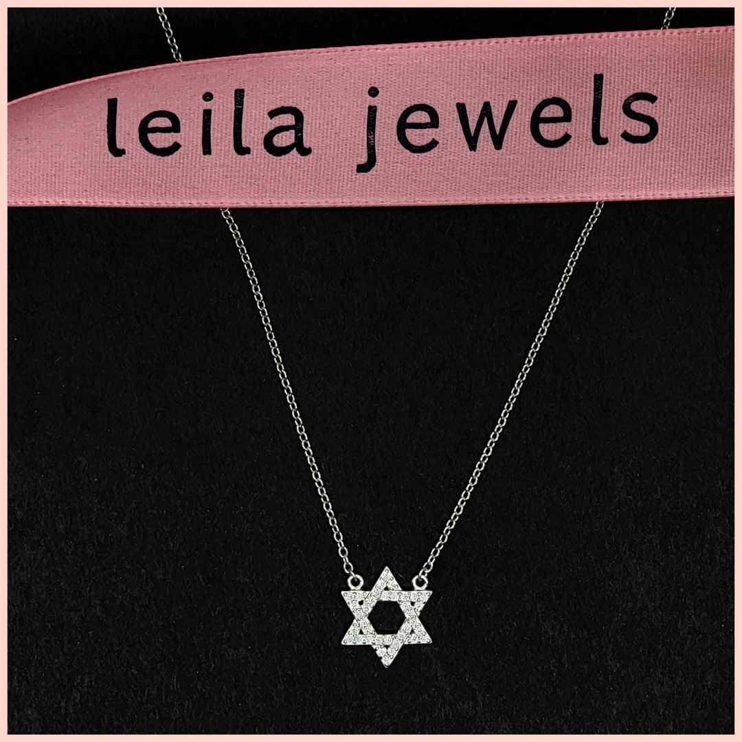 Sterling Pavé Star of David Necklace - Leila Jewels