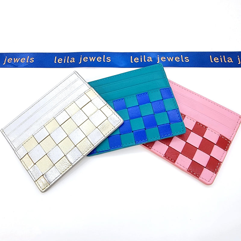 Checkerboard Leather Card Case - Leila Jewels