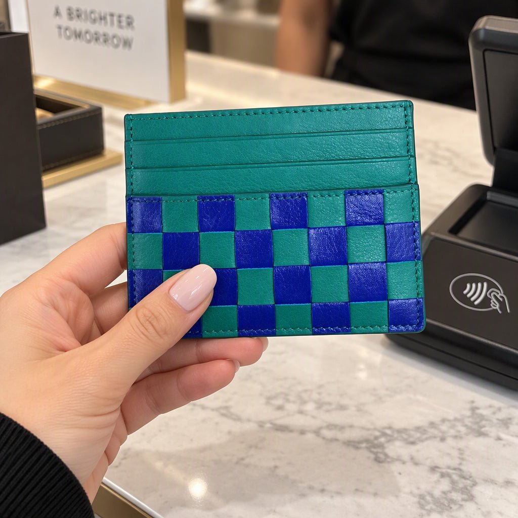 Checkerboard Leather Card Case - Leila Jewels