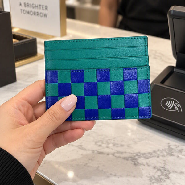 Checkerboard Leather Card Case - Leila Jewels