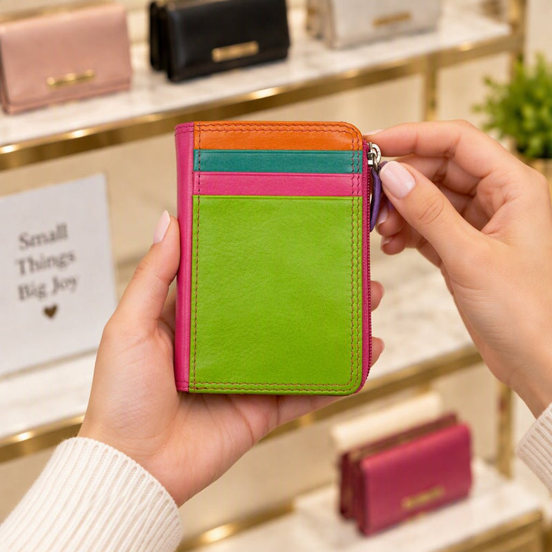 Leather Credit Card / ID Holder with Zip Pocket - Leila Jewels