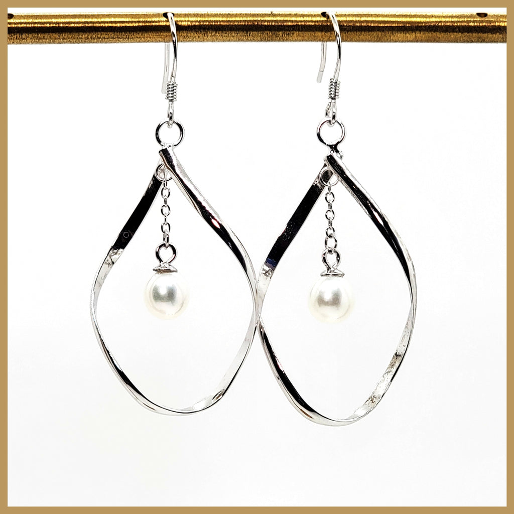 Sterling "Infinity" Dangle Earrings with Cultured Pearl Drop - Leila Jewels