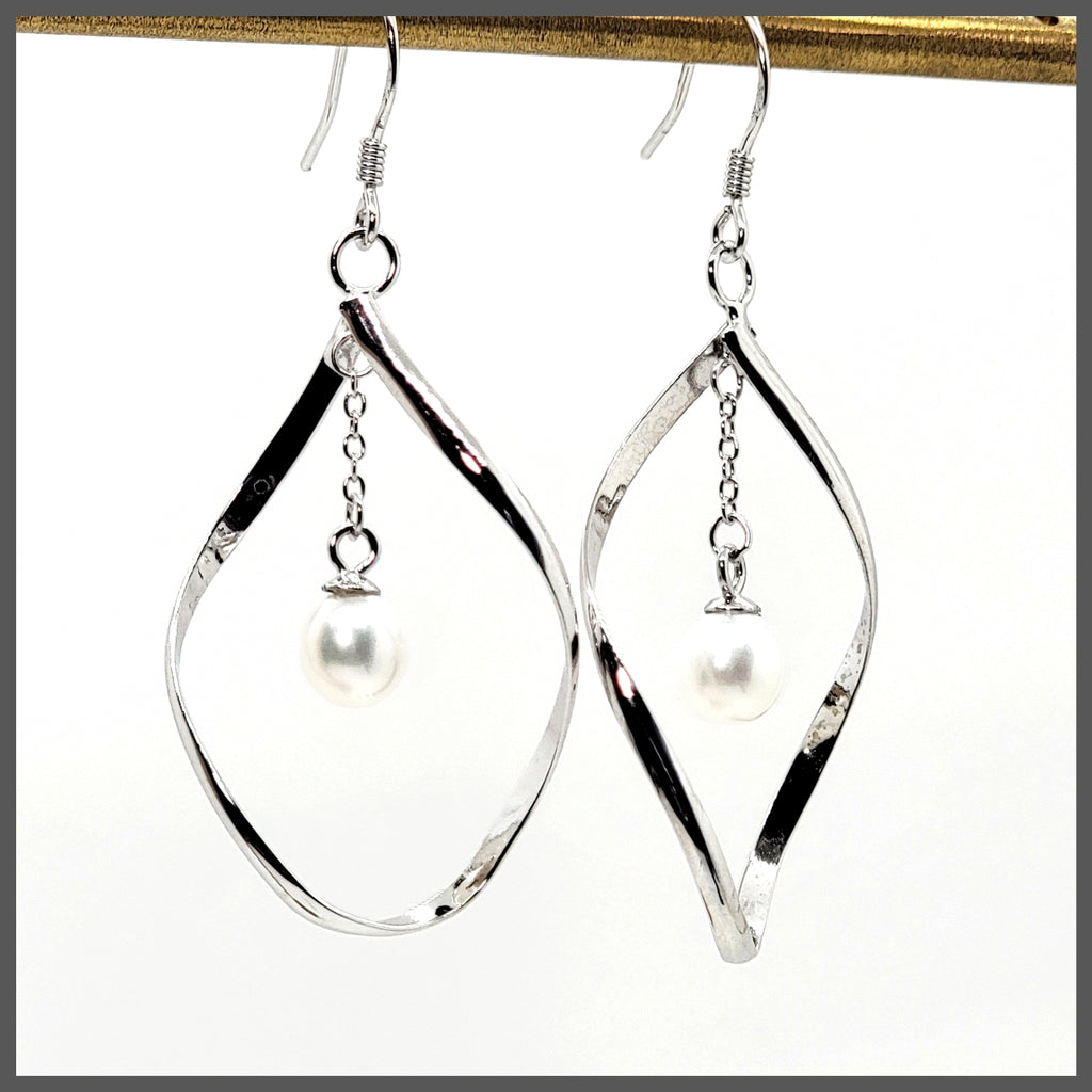 Sterling "Infinity" Dangle Earrings with Cultured Pearl Drop - Leila Jewels