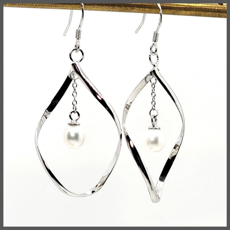Sterling "Infinity" Dangle Earrings with Cultured Pearl Drop - Leila Jewels