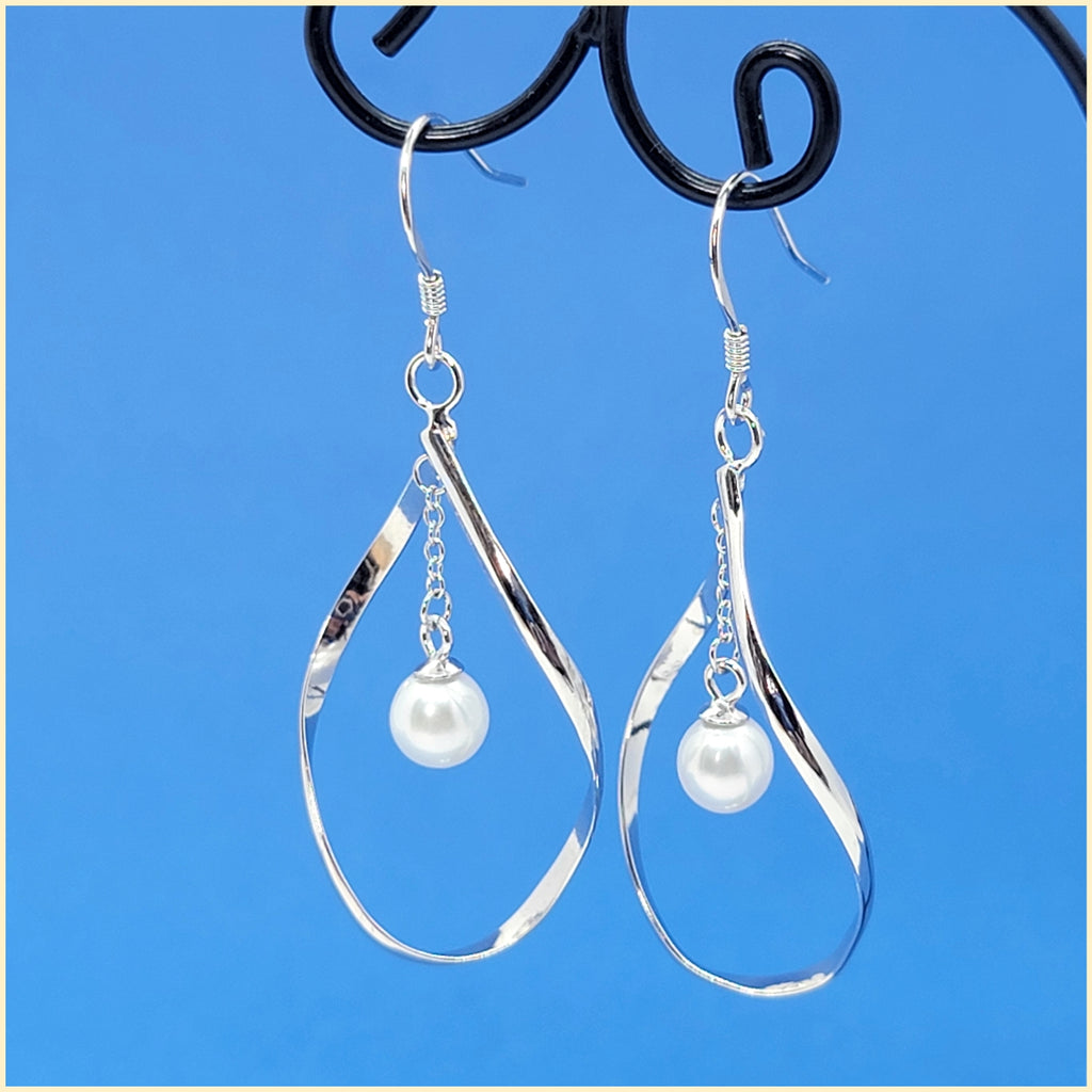 Sterling "Infinity" Dangle Earrings with Cultured Pearl Drop - Leila Jewels