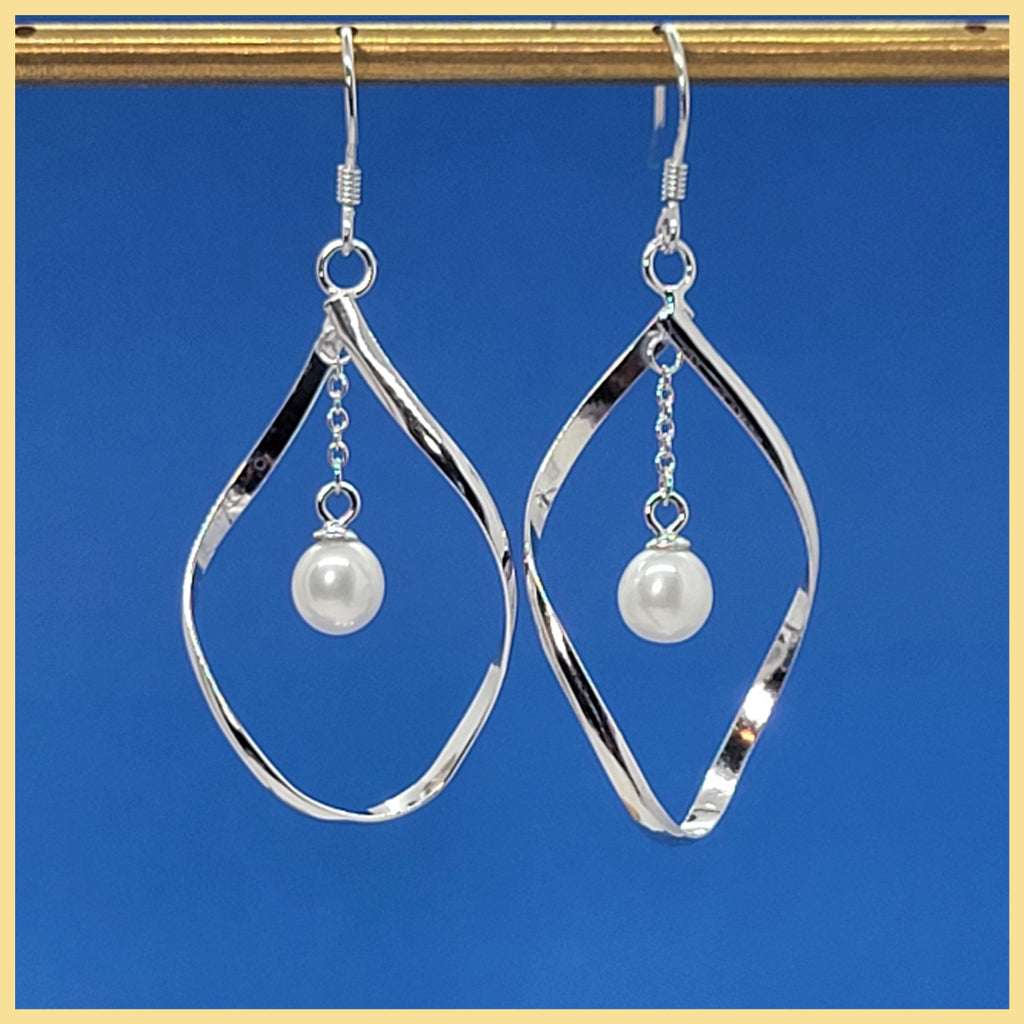 Sterling "Infinity" Dangle Earrings with Cultured Pearl Drop - Leila Jewels