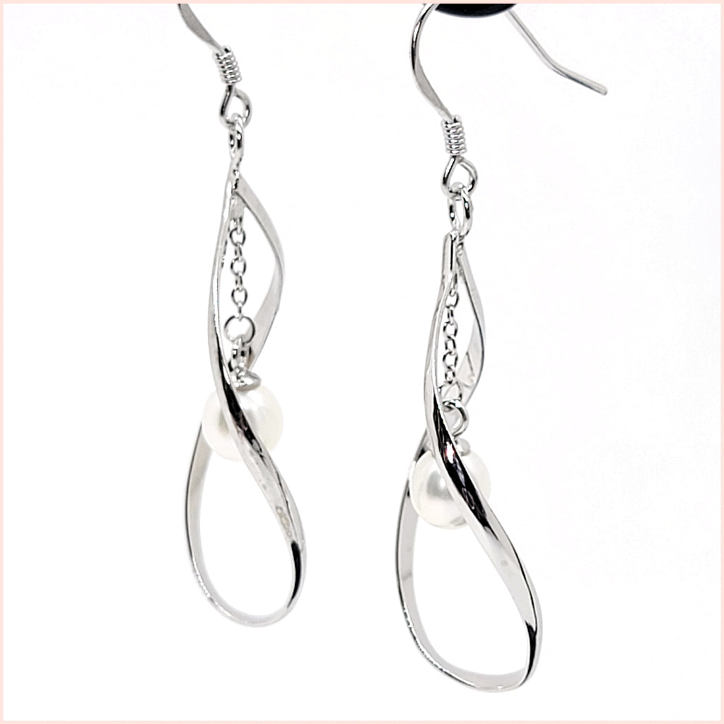 Sterling "Infinity" Dangle Earrings with Cultured Pearl Drop - Leila Jewels