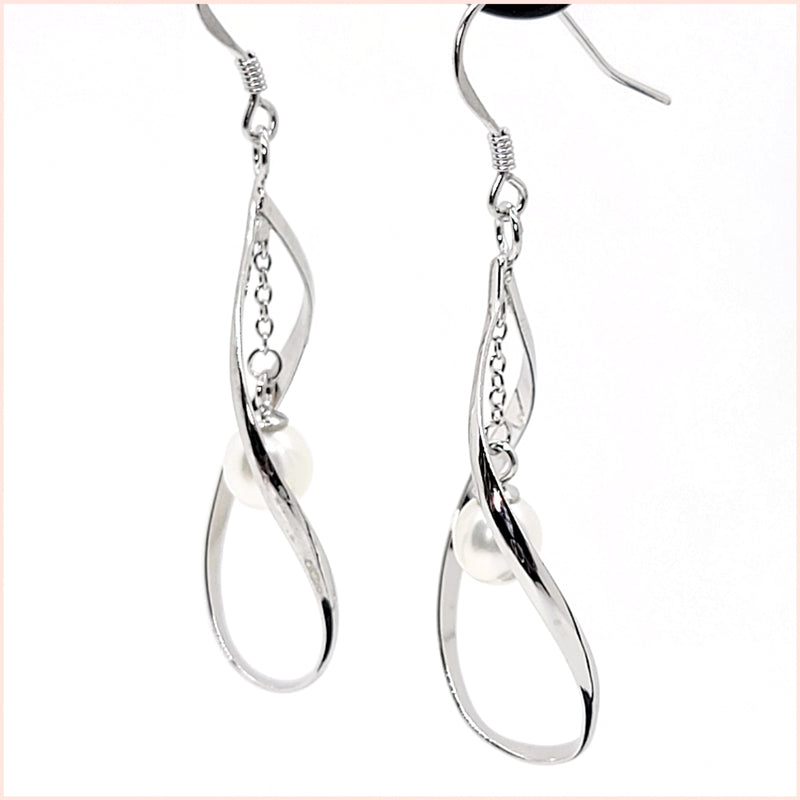 Sterling "Infinity" Dangle Earrings with Cultured Pearl Drop - Leila Jewels