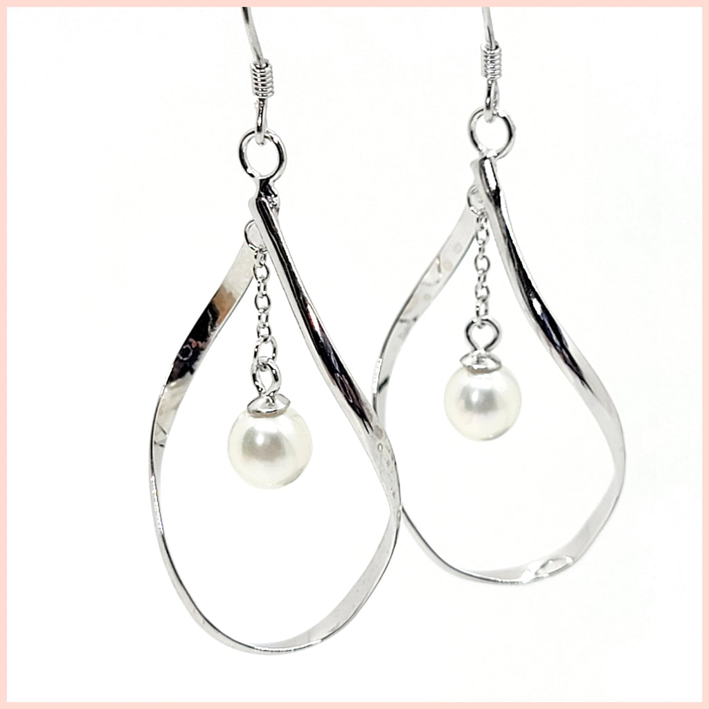 Sterling "Infinity" Dangle Earrings with Cultured Pearl Drop - Leila Jewels