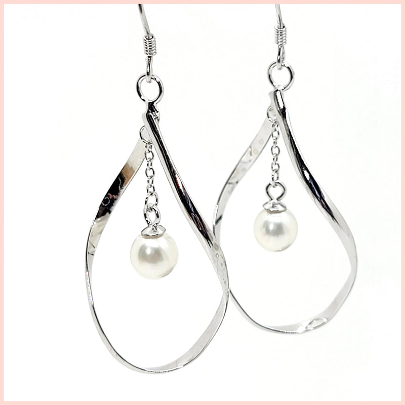 Sterling "Infinity" Dangle Earrings with Cultured Pearl Drop - Leila Jewels