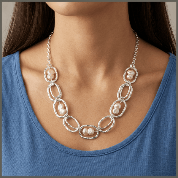 White Baroque Pearl Station Necklace - Leila Jewels