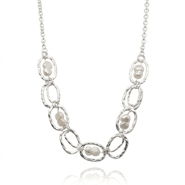 White Baroque Pearl Station Necklace - Leila Jewels