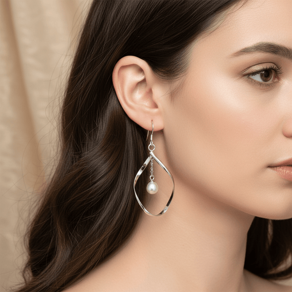 Sterling "Infinity" Dangle Earrings with Cultured Pearl Drop - Leila Jewels