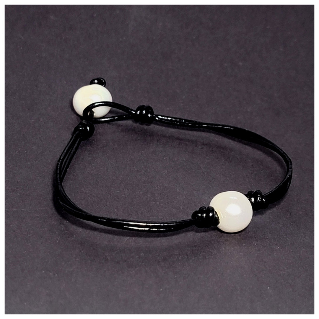 Leather and Pearl Bracelet - Leila Jewels