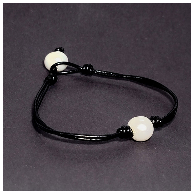 leather freshwater pearl bracelet leila jewels