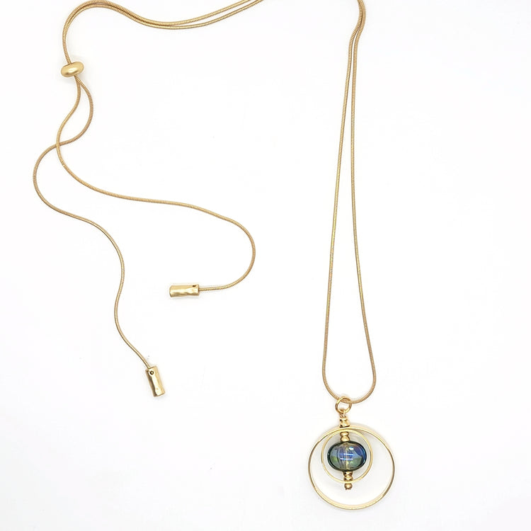 Immortal Eyes Pull Necklace with Glass Bead - Leila Jewels