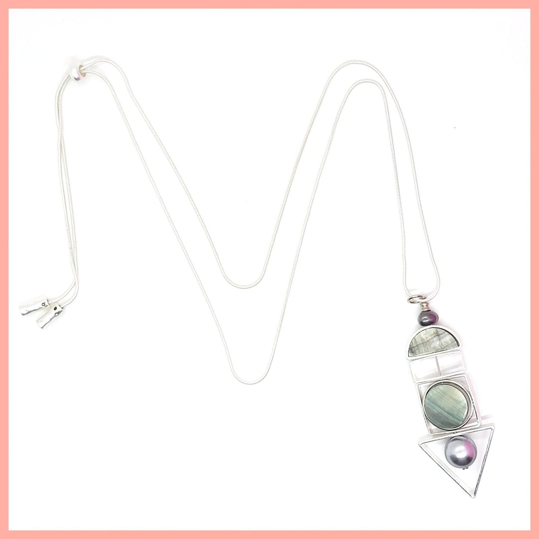 Abalone "Geo" Pull Necklace with Glass Bead - Leila Jewels