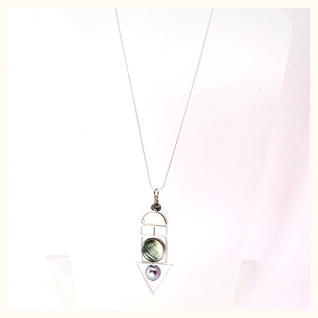 Abalone "Geo" Pull Necklace with Glass Bead - Leila Jewels