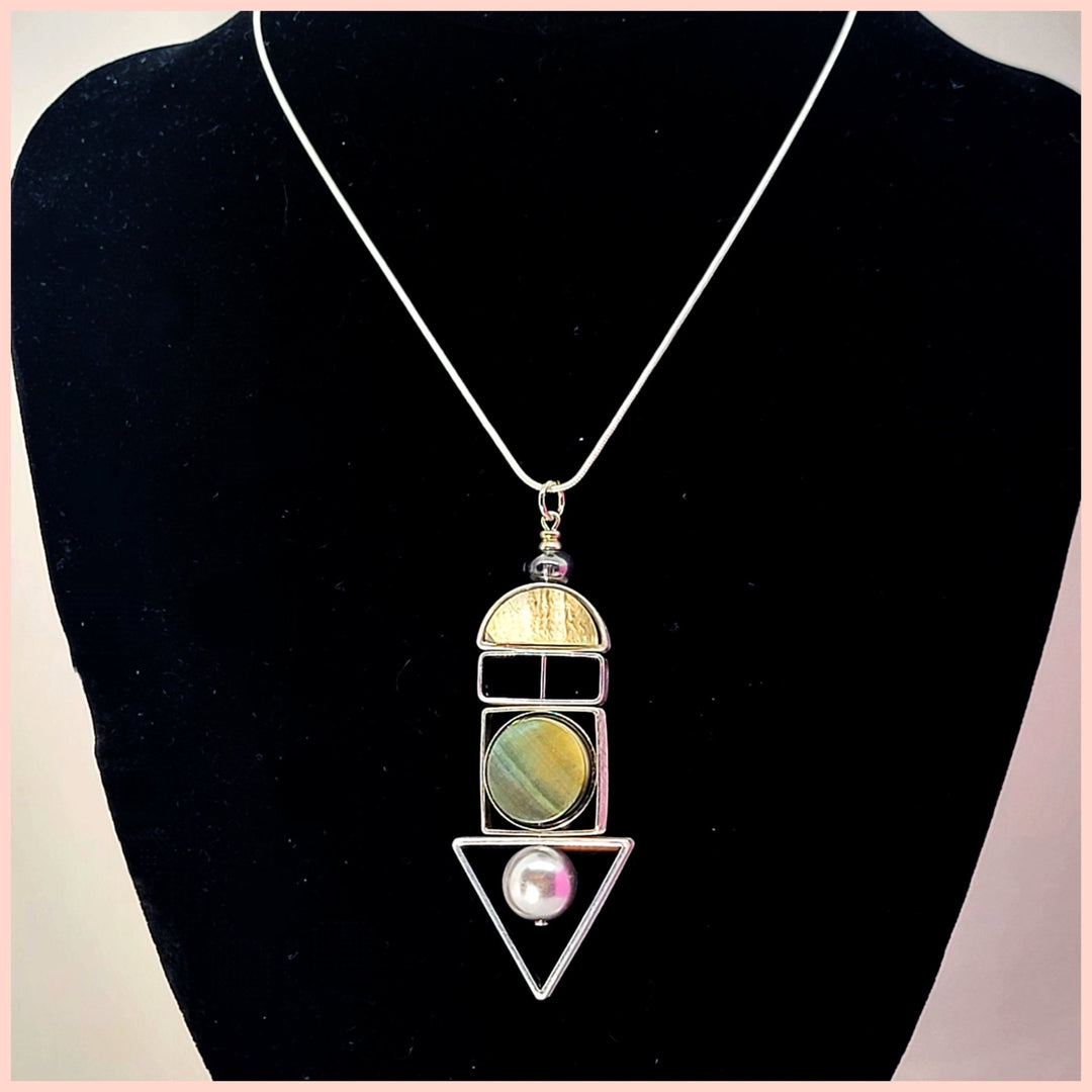 Abalone "Geo" Pull Necklace with Glass Bead - Leila Jewels