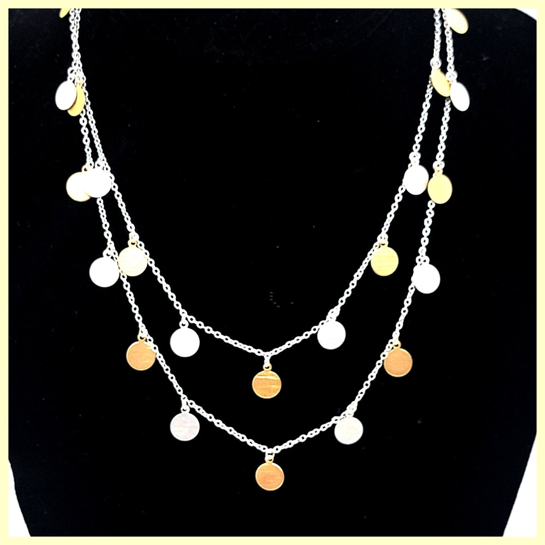 Two - Tone Disc Necklace - Leila Jewels