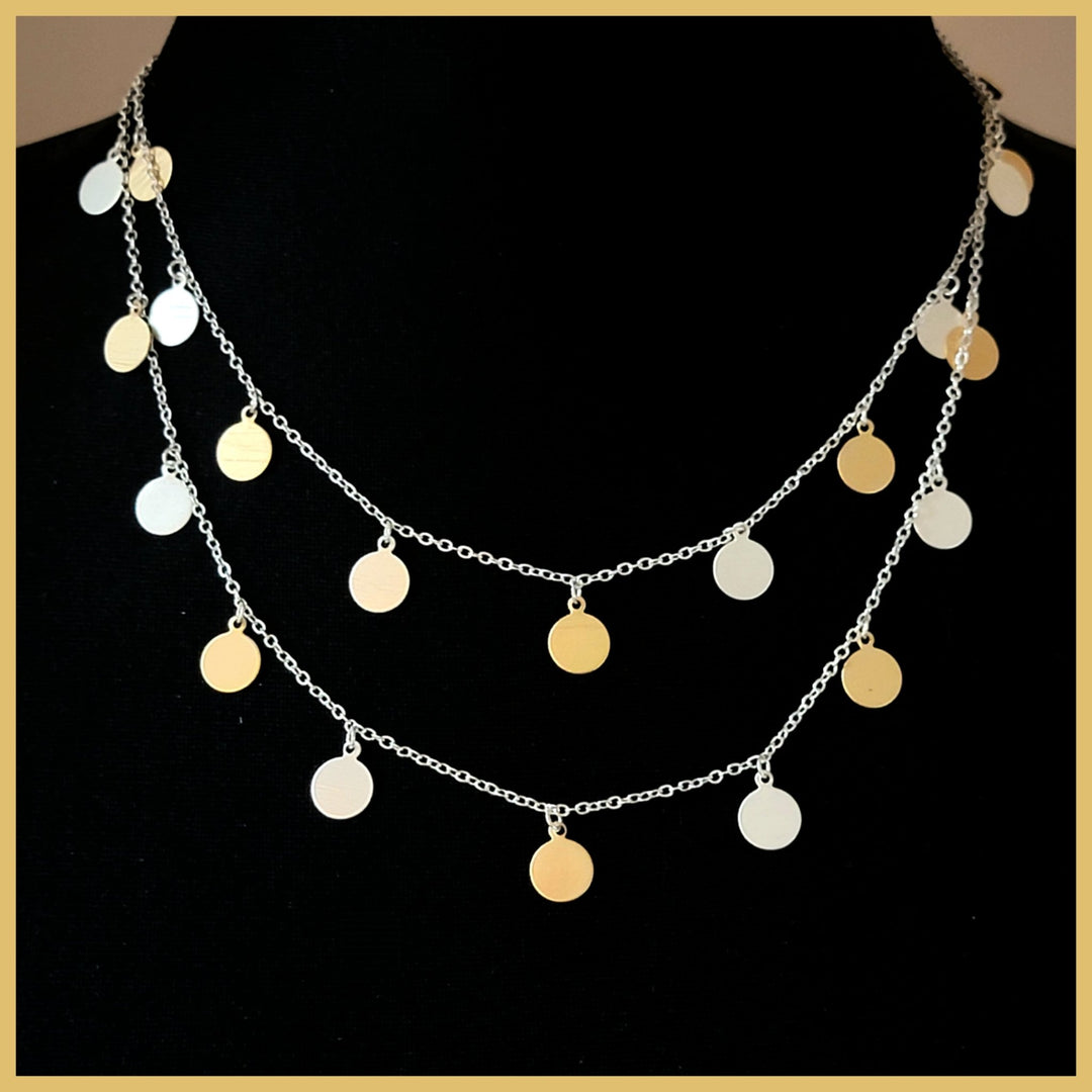 Two - Tone Disc Necklace - Leila Jewels