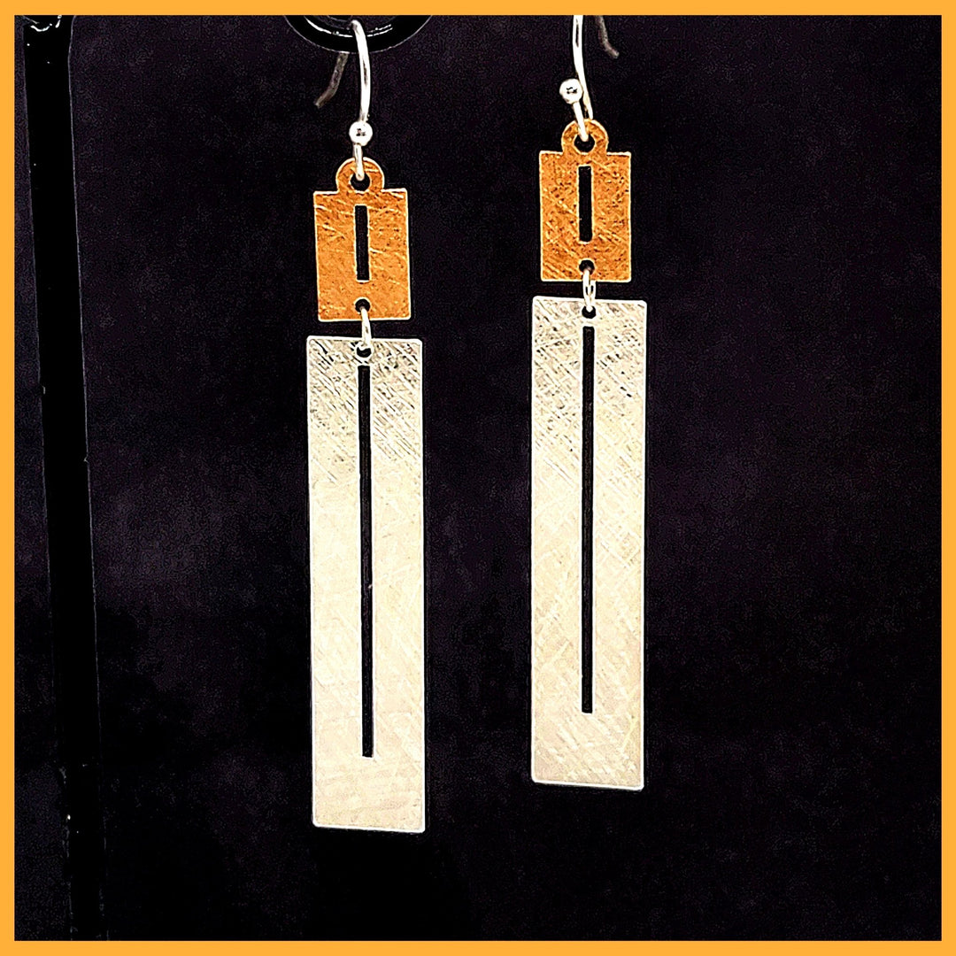 Two - Tone Rectangle Earrings - Leila Jewels