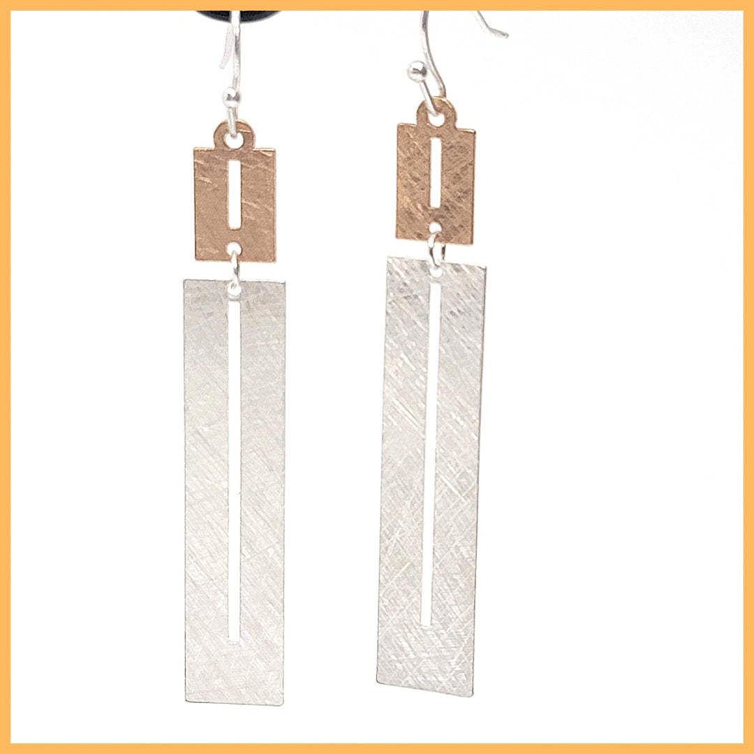 Two - Tone Rectangle Earrings - Leila Jewels