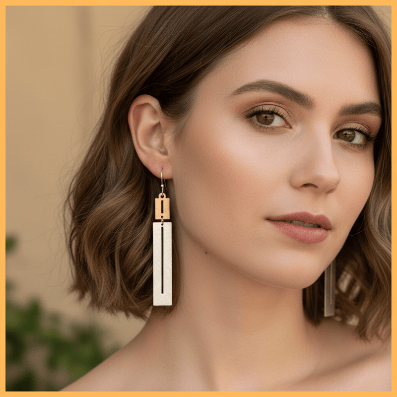 Two - Tone Rectangle Earrings - Leila Jewels